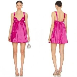 FOR LOVE & Lemons Selena  Hot Pink Satin Mini Dress V Neck Backless Wide Straps